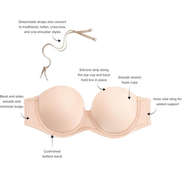 Maidenform Size 38DDD Convertible Strapless Underwire Bra Black Multiway NWT - Picture 6 of 9